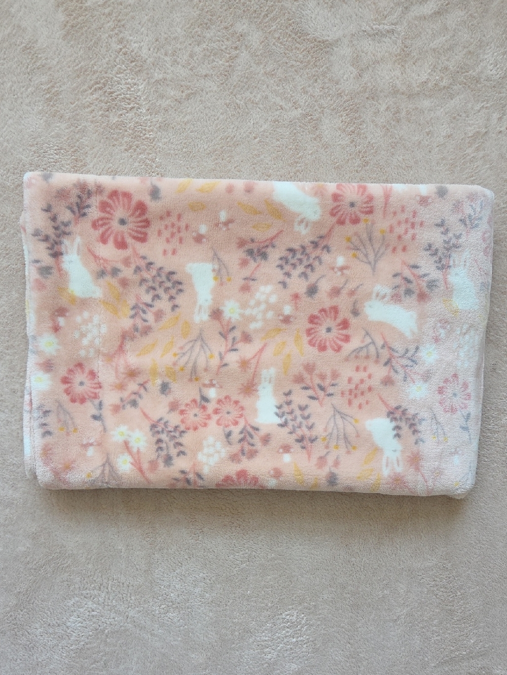 Aspen Floral & Bunny Plush Baby Blanket - Peach Pink 30" X 40"